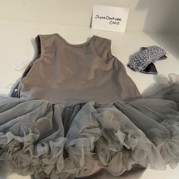 Grey Sequin Tulle Dress 9-12month,Tulle sequin dress w bow, Euro tutu dress NEW - Picture 4 of 6